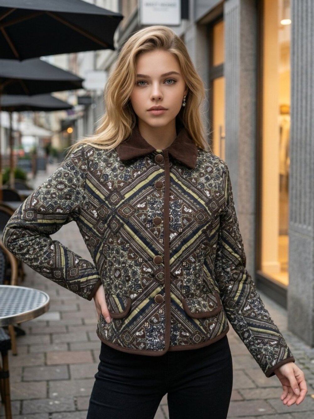 NWT Camila Coelho Quilted Print Corduroy Collar Jacket Size S